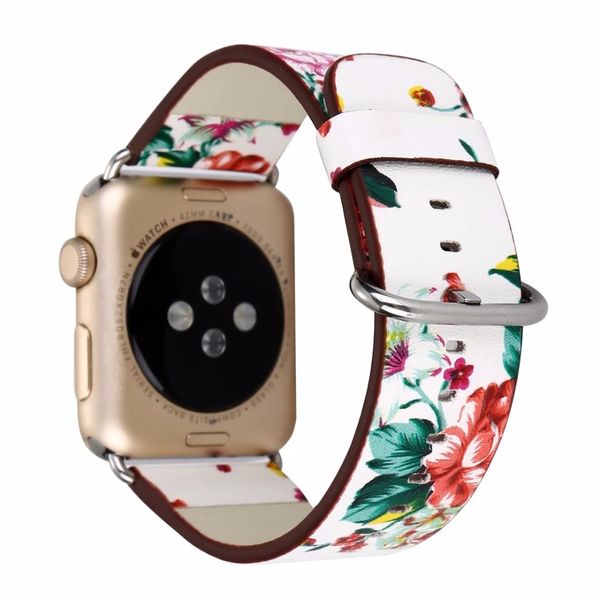 Pour Apple Watch Bracelet en cuir PU de 40/44 mm 38/42 mm Série 4 3 1/2 Imprimés floraux Vintage Floral National Folk Style Design Belt