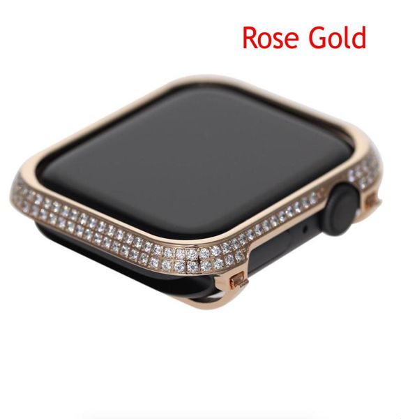 pour Apple Watch série 4 boîtier en diamant strass fait à la main lunette en cristal de zircon galvanoplastie couverture de montre en or 40mm 44mm7353735
