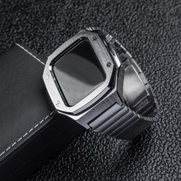 voor Apple Watch Series 8 7 6 5 4 3 SE Premium RVS Magnetische Modificatie Kit Armor Beschermhoes Band Strap Cover iWatch 44mm 45mm