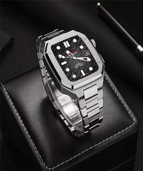 Pour Apple Watch Series 7 6 5 4 Premium en acier inoxydable Armure de protection Bandle Bracelet Couvercle Iwatch 44mm 45mm2268685