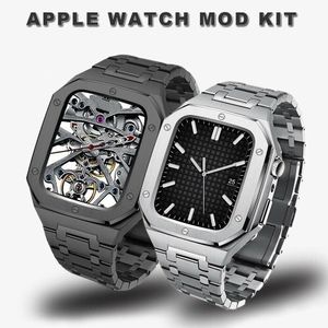 voor Apple Watch Cases Luxe Premium RVS AP Modificatie Kit Beschermhoes Band Strap Cover iwatch 44mm 45mm