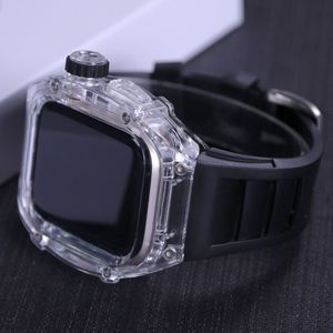 Voor Apple Watch Series 8 7 6 5 4 SE Duidelijke polycarbonaat Sport AP Mod Kit Case Fluororubber Beschermende bandriemdeksel 44 mm 45 mm
