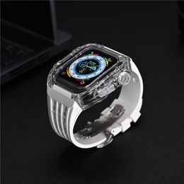 Voor Apple Watch Series 8 7 6 5 4 SE Premium Clear Polycarbonate Modification Kit Fluororubber Protective Case Band Riemdeksel 44 mm 45 mm