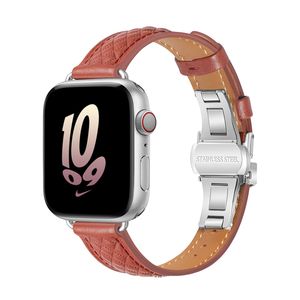 Para apple watch pulseira arco fivela iwatch8ultra couro skinny pulseira 1-8 geração/se/ultra universal clássico em forma de diamante pulseira de 14mm pulseira de relógio