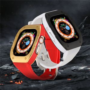 Voor Apple Watch Ultra 49mm premium roestvrijstalen modificatiekit set siliconen beschermende kas bandriemdeksel