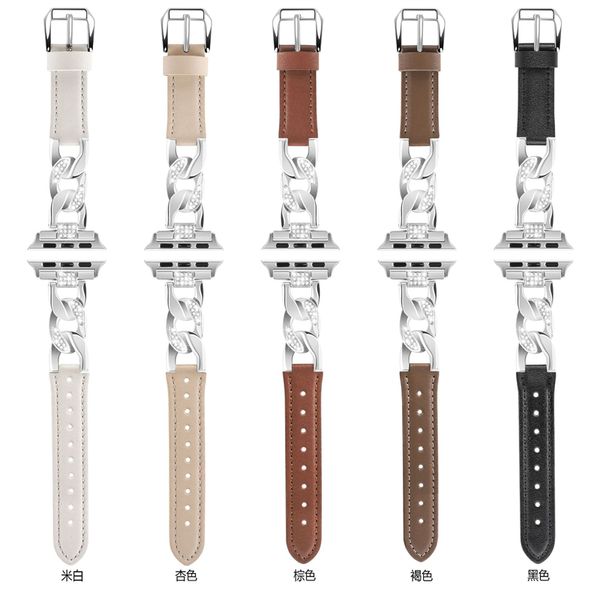 Para Apple Watchband 38/40/41/42/44/45/49 mm correa de mezclilla iwatch98Ultra2 correa de metal con incrustaciones de diamantes Correa de reloj de cuero con incrustaciones de diamantes bopper pequeño de 22 mm