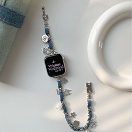 Para AppleWatch Apple Watch con doble anillo Fragancia pequeña Iwatch98 Generation SE Metal Strap