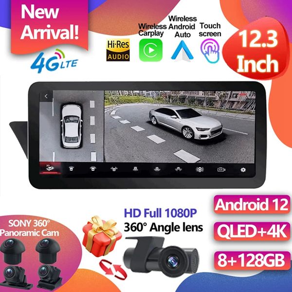 Pour Audi A4L S4 A5 B8 2009-2016 Autoradio DVD 12.3 pouces HD 1920*720 Android 12 Multimédia GPS Navigation Carplay WIFI BT SWC 4G LTE-5