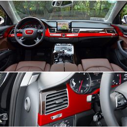 Pour Audi A8 D4 2011-2017 panneau de commande central intérieur poignée de porte 3D autocollants en Fiber de carbone décalcomanies accessoire de style de voiture