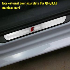 Hoge kwaliteit roestvrij staal 4 stks auto deur dills scuff beschermende plaat, pedaal decoratieve plaat, drempelbeschermingsbalk voor Audi Q5, Q3, A3