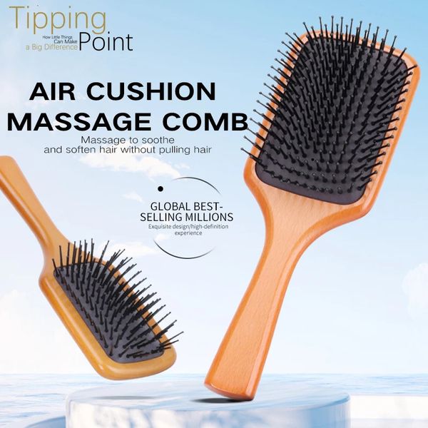 Pour avéda en bois antistatique coussin d'air Brousse de cheveux du cuir chevelu de massage humide rétangle de peigne outils pour les femmes pour femmes Salon 240411