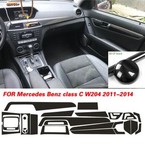 Pour mercedes benz classe C W204 2011-2014 panneau de commande central intérieur poignée de porte 3D 5D autocollants en fibre de carbone décalcomanies accessoire de style de voiture