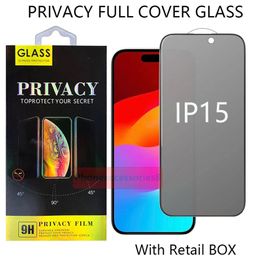 Protecteur d'écran en verre anti-espion anti-regard pour iPhone 15 14 13 12 11 Pro max XR XS 6 7 8 Plus verre trempé à couverture complète dans une boîte de vente au détail