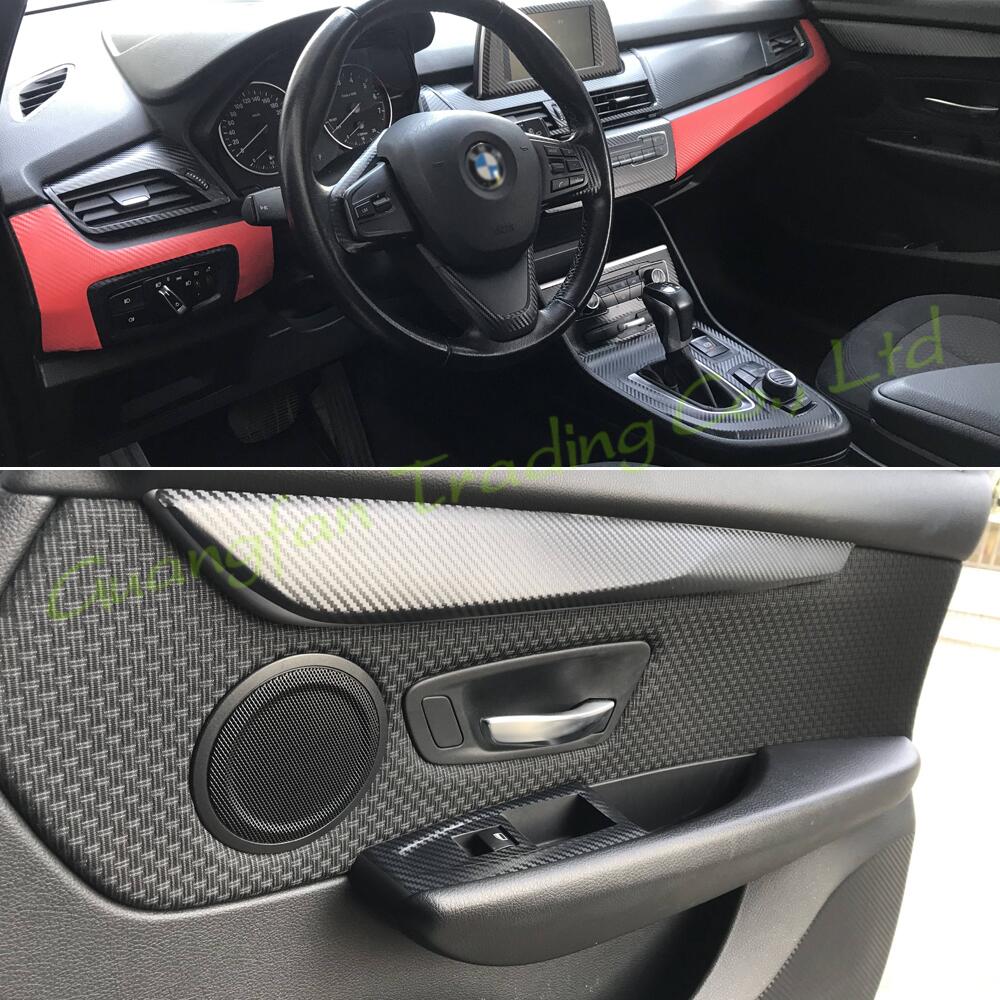For BMW 2 Series F22 F45 F46 2014-2019 Interior Central Panel Door Handle Carbon Fiber Stickers Decals Car Styling Accessorie