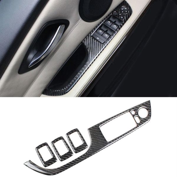 Para BMW Serie 3 E90 E92 2005-2012, accesorios de fibra de carbono para coche, Panel de Control de ventana, marco, cubierta de interruptor, pegatina embellecedora Interior258R