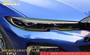 Pour BMW Série 3 G20 2020 Film de phare de style de voiture lampe de lumière avant feuille noire protecteur couverture garniture autocollant accessoire extérieur 305296115