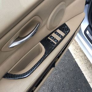 Para BMW E90 fibra de carbono ventana elevador interruptor botones marco decorativo cubierta moldura Interior pegatina 3 series 2005-2012