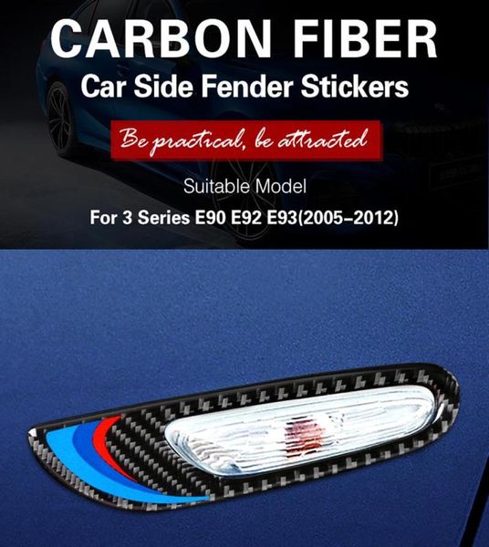 Para Bmw E90 E92 E93 pegatina con emblema 2005-2012 año fibra de carbono cubierta de luz de señal de giro lateral guardabarros delantero Trim8723289