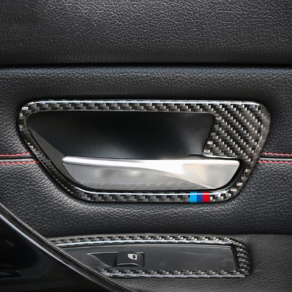 Pour BMW F30 intérieur en Fiber de carbone poignée de porte de voiture bol décalcomanie autocollants revêtement d'habillage voiture style 2013-2018 3GT série 3 accessoires