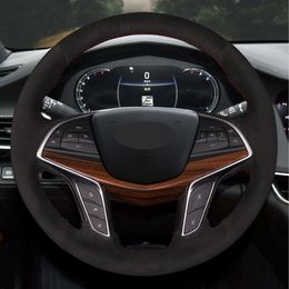 Für Cadillac CT6 2015–2019 XT5 2015–2018 DIY handgenähte schwarze Wildleder-Autolenkradabdeckung