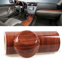 Voor Auto-interieur DIY 1pc 100x30cm Hoogglans Houtnerf Vinyl Sticker Waterdicht Geweven auto Decal Wrap Film285I