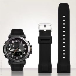 Pour CASIO PRG-650 PRW-6600Y-1A9 PRG600 610 Silicone Watchband étanche Remplace Raoutchouc 24 mm Black Blue Watch Accessoires 300