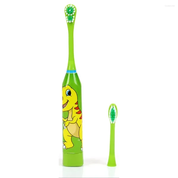 Brosse à dents électrique sonique pour enfants, motif de dessin animé avec remplacement de la tête de brosse à dents, vert Ultra sonique