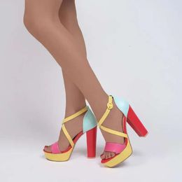 Voor dikke hiel stijlvol sandalen platform vrouwen gemengde kleuren faux suede dames feestje evevning jurk big size zomerschoen 823 sa