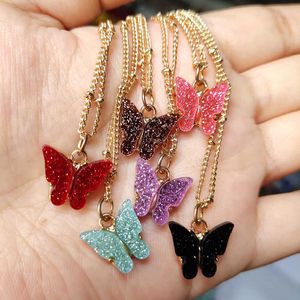 Pour mignon collier papillon femmes pendentif coloré acrylique déclaration tour de cou coréen mode fête fille bijoux cadeau