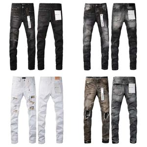 Voor designer herenbroek paarse paarse jeans aanpassen trends van streek zwart gescheurde motorrijder slanke fit mans gestapelde mannen baggy jeans gat