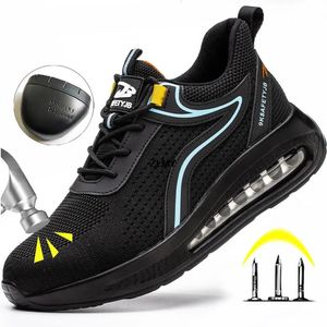 para vestir dedo del pie transpirable zapatos de acero de seguridad para hombres, pruebas de perforación deportiva de zapatillas de deporte de construcción masculina botas de seguridad 23102 56