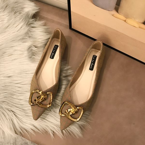 Para el vestido para mujeres, planos planos negros de color plano elegante, elegante del dedo del pie, los zapatos casuales mocasins khaki gran tamaño s y comt