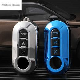 Voor Fiat 500 Soft TPU 3 -knoppen Auto Flip Folding Key Case Cover Remote Sleutel Shell Holder Protecor Keychain Accessoires