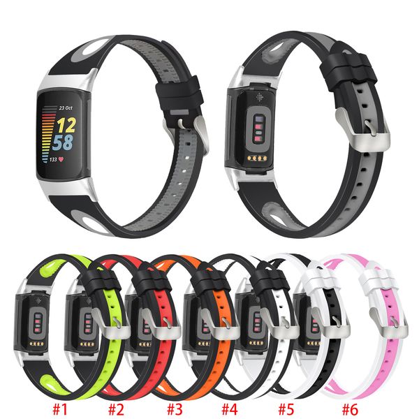 Para Fitbit Charge 5, correa de silicona, pulsera deportiva Charge5, correa de reloj de pulsera de dos colores cóncavo individual, accesorios inteligentes