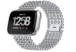 Para Fitbit Versa Five Beads Round Beads correa de reloj de aleación de metal correa de repuesto pulsera plata negro 2 colores 3836953