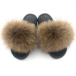Voor donzige slides house flip flops dames schoenen groothandel groot formaat real fur platform slippers