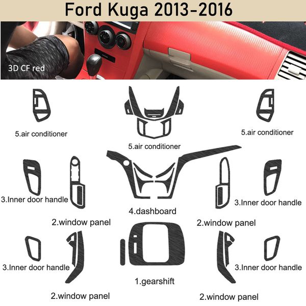 Autocollant en Fiber de carbone pour poignée de porte, panneau de commande Central intérieur, pour Ford Kuga 2013 – 2016, autocollant, accessoire de style de voiture