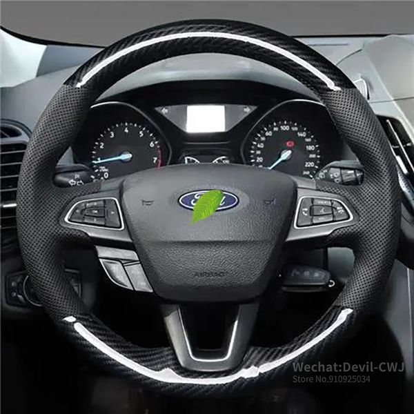 Housse de volant de voiture en cuir cousu à la main, pour Ford Kuga 2021 Fiesta Classic Focus Edge Mondeo