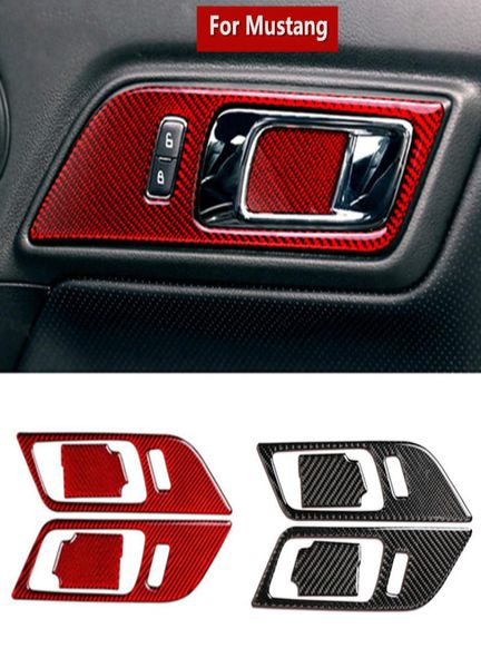 Pour Ford Mustang Carbon Fibre Poigres de porte intérieure Bol de porte Decorative Cover Trim Car Styling Stagers Auto Accessoires 7953763