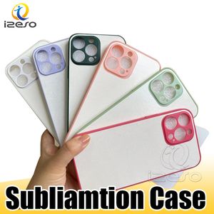 Funda en blanco de sublimación 2D, carcasa colorida de goma de TPU para PC, cubierta de teléfono de sublimación DIY con placa de aluminio de Metal para iPhone 15 14 13 12 izeso