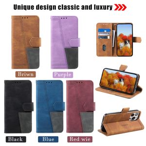 Cajas de billetera de cuero de color de contraste de lujo para Samsung A05 A05S A15 A14 A24 A54 A04E A34 S23 FE Ultra Plus Note 20 ID Slot Holder Hybrid Hit Flip Cover PU Book Bolsa Correa