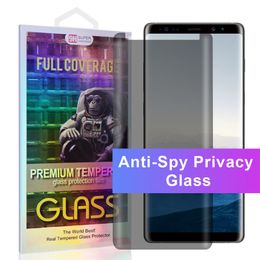 Verre trempé anti-espion de confidentialité pour Samsung Galaxy S23 S22 S21 S9 S8 Plus Note 20 9H Film de protection incurvé anti-espion anti-rayures pour Note 8 S7 Edge dans une boîte de vente au détail