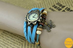 Envío gratis para regalos Genuine Cow Leather Watch Watch Fashion Vintage Butterfly Tage Wrist Watch Women Ladies