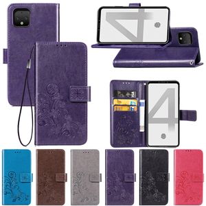 Para Google Pixel 4 Fundas Funda de cuero PU Lucky Four Clover con ranura para tarjeta de billetera Correa de mano (Pixel4)