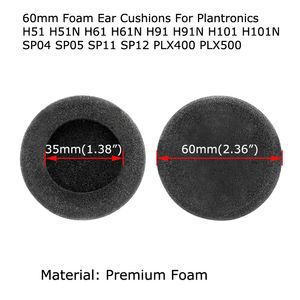 15729-05 Genuine OEM 60mm Almohadillas de espuma para los oídos Accesorios para auriculares Almohadillas de esponja para Plantronics H51 H61 H91 H101 SP04 SP05 SP11 SP12 PLX400 PLX500