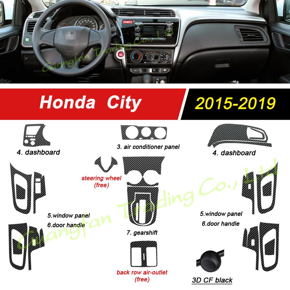 For Honda City 2015-2019 Interior Central Control Panel Door Handle 3D/5D Carbon Fiber Stickers Decals Car styling Accessorie