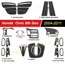 Voor Honda Civic 2004-2011 Interieur Centraal Bedieningspaneel Deurklink 3D/5D Koolstofvezel Stickers Decals Auto styling Accessorie