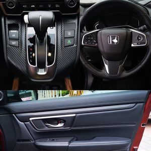 Autocollants en Fiber de carbone 3D/5D pour poignée de porte du panneau de commande Central intérieur de Honda CRV 2017 – 2019, autocollants de style de voiture en vinyle découpé