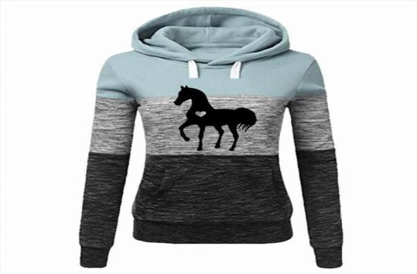 Pour Horse Love Imprimer Splice Hoodies Femmes Sweatshirts Coton Modèle décontracté Cordire Coltped Boucle plus taille Y2007068931596