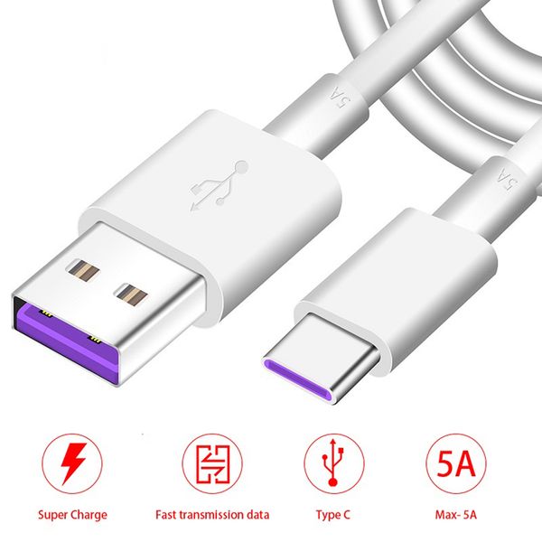 Pour Huawei 5A Type C câbles charge rapide P30 P20 Pro lite Mate 30 20 10 P10 Plus USB 3.1 type-c Supercharge Super chargeur câble Micro USB
